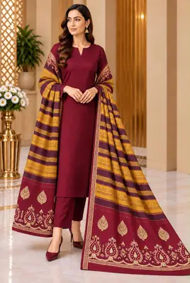 3 Pcs Women's Unstitched Plain Suit