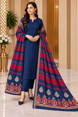 3 Pcs Women's Unstitched Plain Suit