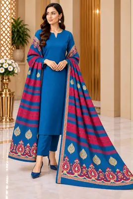 3 Pcs Women's Unstitched Plain Suit