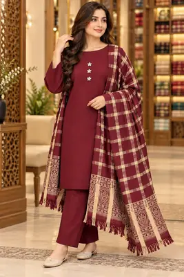 3 Pcs Women's Unstitched Plain Suit