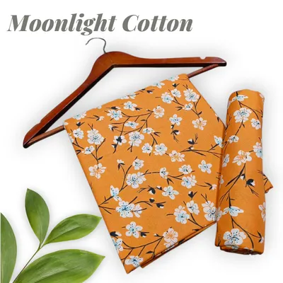 Orange Printed 2-Piece Polo Cotton Suit for Women thumbnail 2