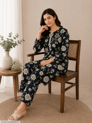 Black Printed 2-Piece Polo Cotton Jumpsuit Set for Women