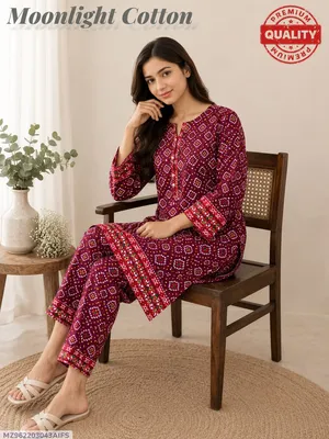 Red Printed Polo Cotton 2Pcs Shirt Trouser Set