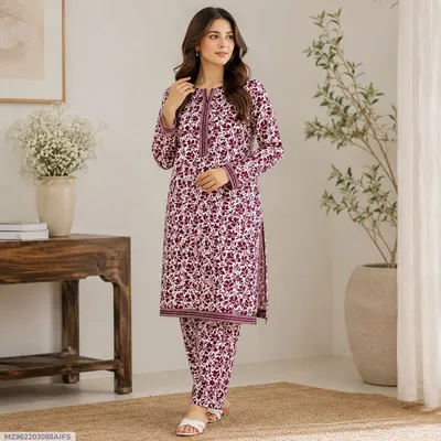 Women Maroon Printed 2-Piece Unstitched Suit