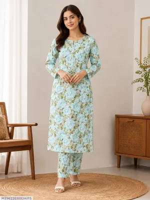 Women Blue Printed 2-Piece Unstitched Suit