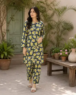 2 Pcs Women's Unstitched Printed Suit