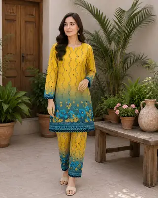 2 Pcs Women's Unstitched Printed Suit