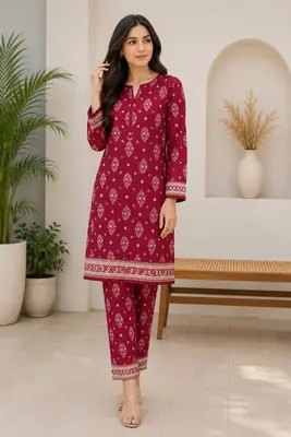 2 Pcs Women's Unstitched Printed Suit