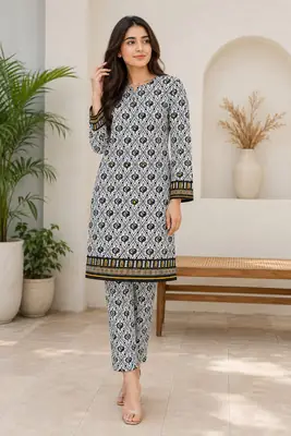 2 Pcs Women's Unstitched Printed Suit