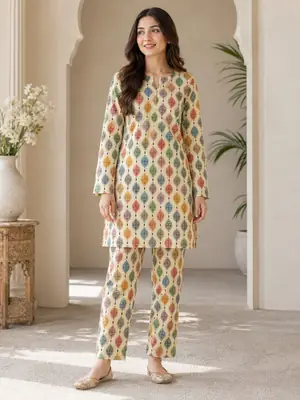 2 Pcs Women's Unstitched Printed Suit