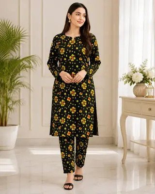 2 Pcs Women's Unstitched Printed Suit