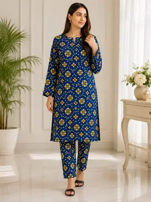 2 Pcs Women's Unstitched Printed Suit