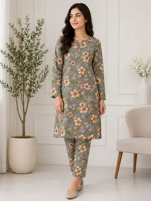 2 Pcs Women's Unstitched Printed Suit