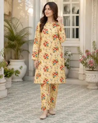 2 Pcs Women's Unstitched Printed Suit