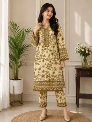 2 Pcs Women's Unstitched Printed Suit