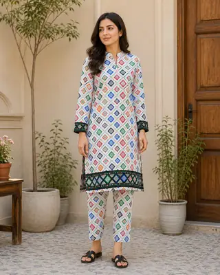 2 Pcs Women's Unstitched Printed Suit