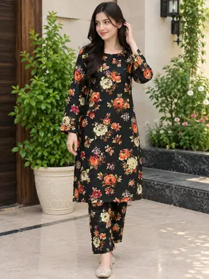 2 Pcs Women's Unstitched Printed Suit