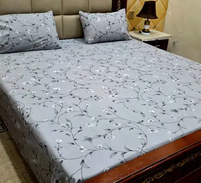 3 Pcs Cotton Printed Double Bedsheet