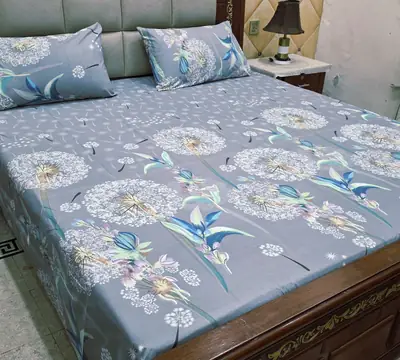 3 Pcs Cotton Printed Double Bedsheet