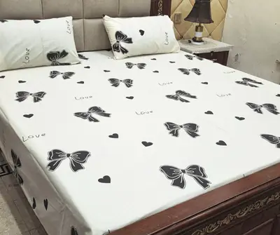 3 Pcs Cotton Printed Double Bedsheet