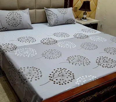 3 Pcs Cotton Printed Double Bedsheet