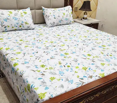 3 Pcs Cotton Printed Double Bedsheet