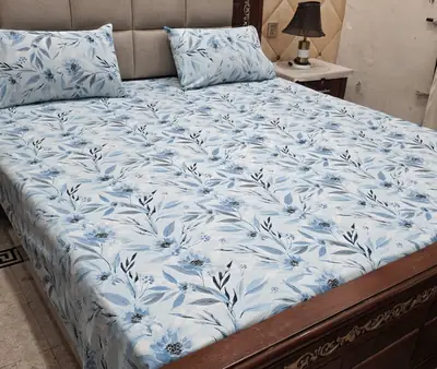 3 Pcs Cotton Printed Double Bedsheet