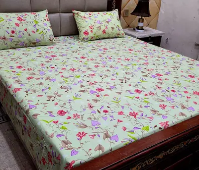 3 Pcs Cotton Printed Double Bedsheet