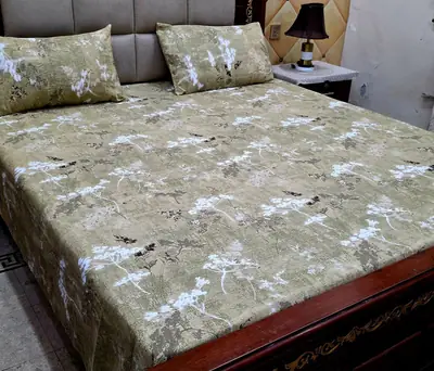 3 Pcs Cotton Printed Double Bedsheet