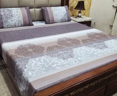 3 Pcs Cotton Printed Double Bedsheet
