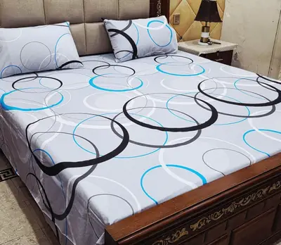 3 Pcs Cotton Printed Double Bedsheet