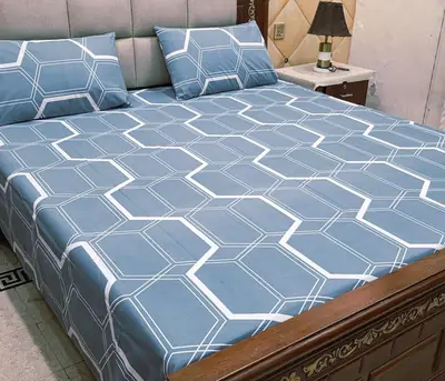 3 Pcs Cotton Printed Double Bedsheet