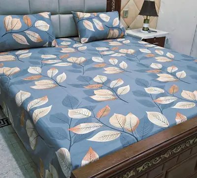 3 Pcs Cotton Printed Double Bedsheet