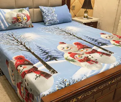 3 Pcs Cotton Printed Double Bedsheet