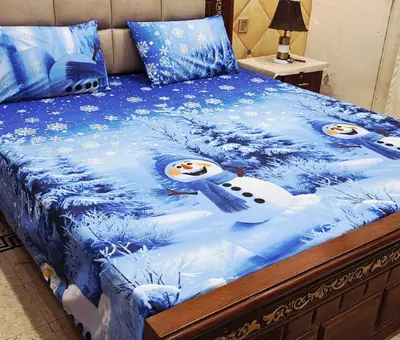 3 Pcs Cotton Printed Double Bedsheet