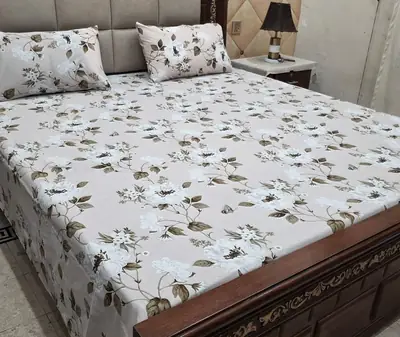 3 Pcs Cotton Printed Double Bedsheet