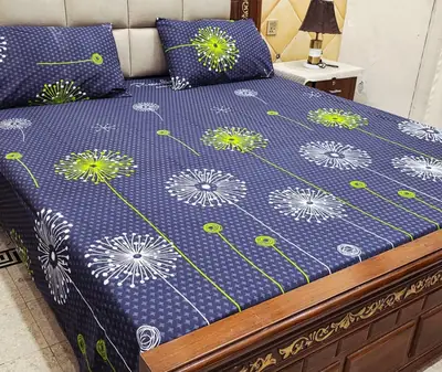 3 Pcs Cotton Printed Double Bedsheet