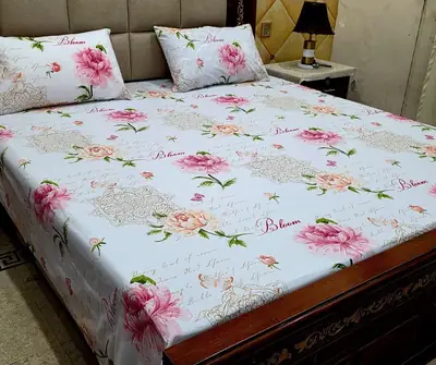 3 Pcs Cotton Printed Double Bedsheet