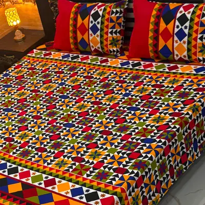 3 Pcs Crystal Cotton Printed Double Bedsheet