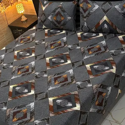 3 Pcs Crystal Cotton Printed Double Bedsheet