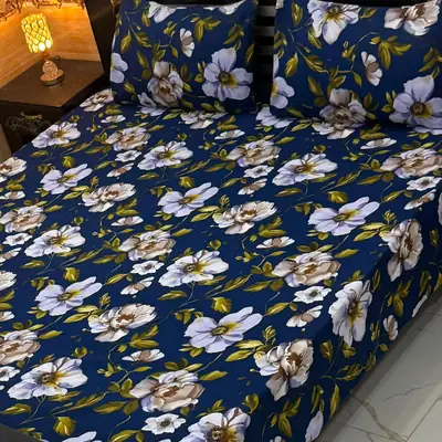3 Pcs Crystal Cotton Printed Double Bedsheet