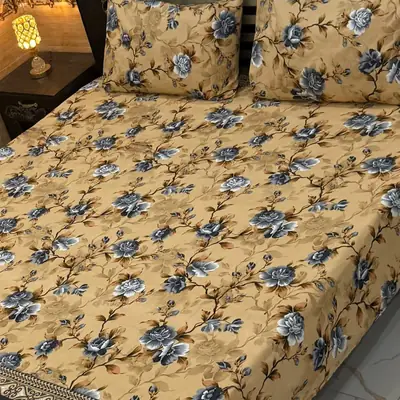 3 Pcs Crystal Cotton Printed Double Bedsheet