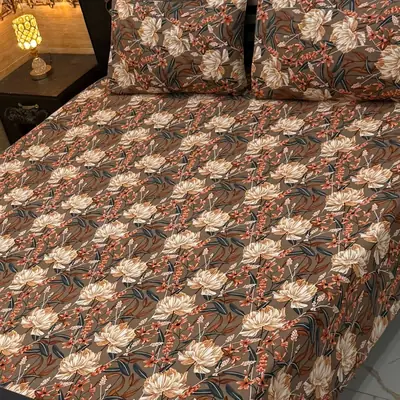 3 Pcs Crystal Cotton Printed Double Bedsheet