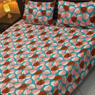 3 Pcs Crystal Cotton Printed Double Bedsheet
