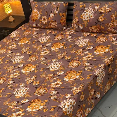 3 Pcs Crystal Cotton Printed Double Bedsheet
