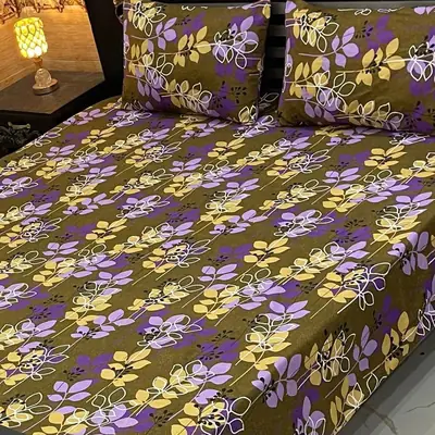 3 Pcs Crystal Cotton Printed Double Bedsheet