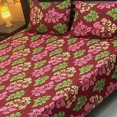 3 Pcs Crystal Cotton Printed Double Bedsheet