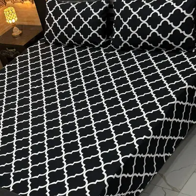 3 Pcs Crystal Cotton Printed Double Bedsheet