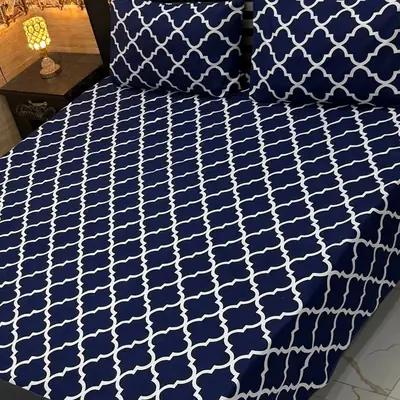 3 Pcs Crystal Cotton Printed Double Bedsheet
