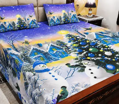 3 Pcs Cotton Printed Double Bedsheet